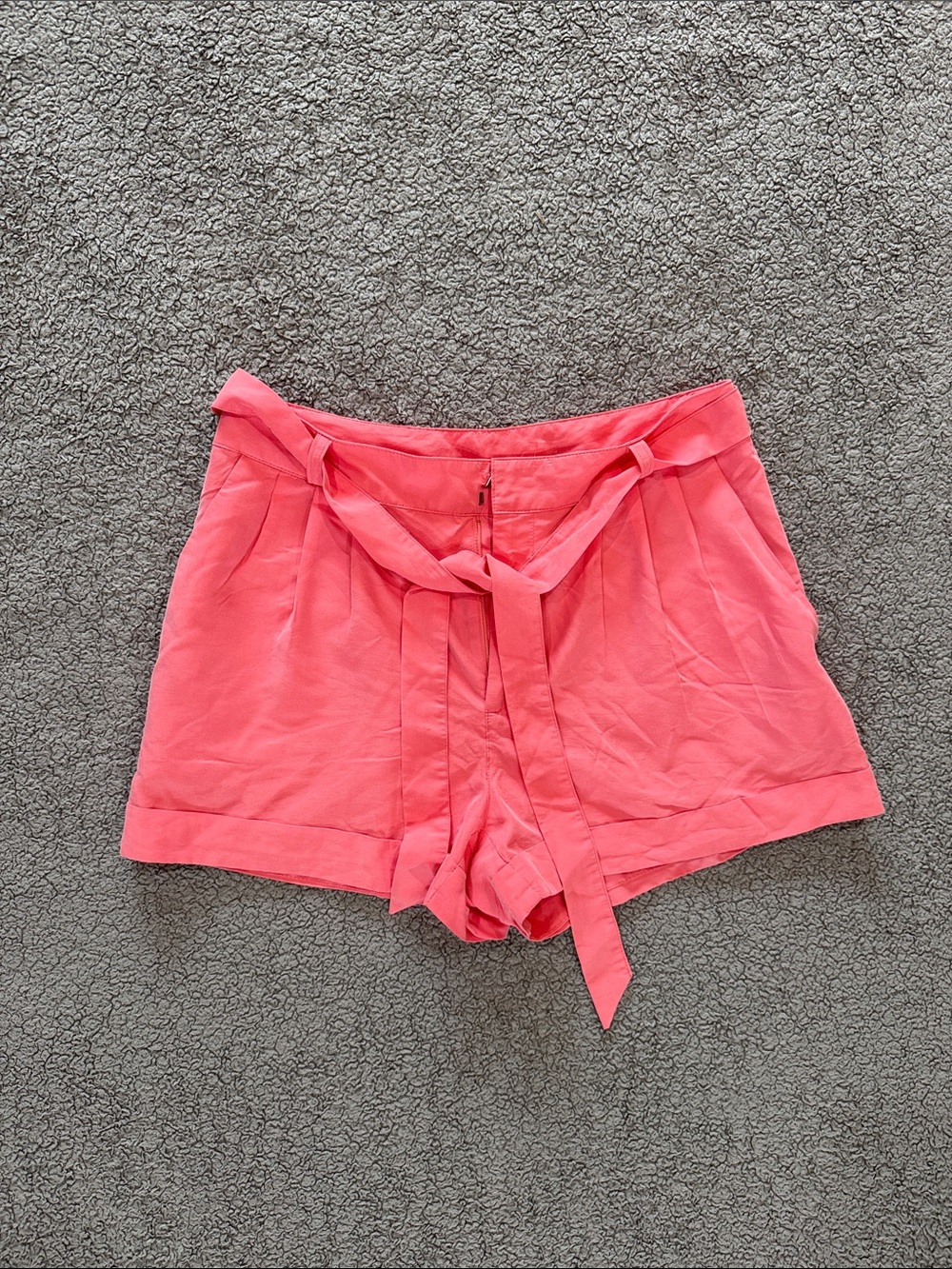H&M Coral Pink High-Waist Tie-Belt Shorts